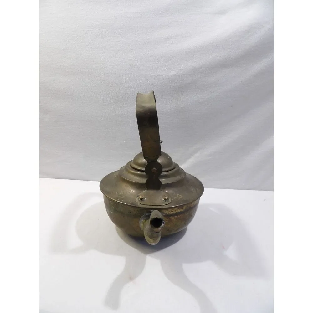Vintage brass teapot, metal tea kettle, Made in India
